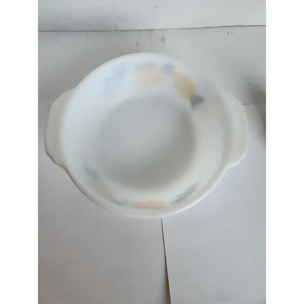 Vintage Hand Painted Fire King 1 1/2 Q Milk Glass‎ Baking Dish, Reverse Markings
